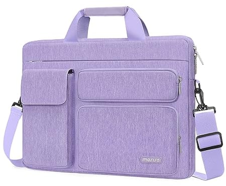 MOSISO 16 Pollici Borsa Tracolla Laptop,15-15,6 Pollici Custodia PC Compatibile con MacBook Air 15 M4 M3 M2/Pro 16 M4 M3 M2 M1 con 2 Raised&1 Flapover&1 Tasca Orizzontale&Manico&Belt, Viola
