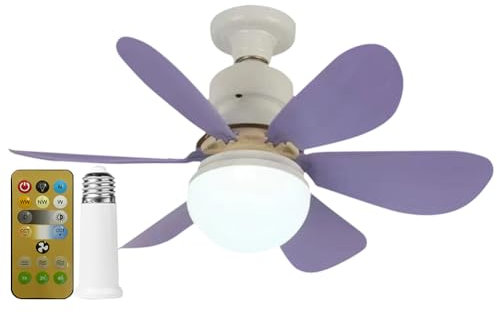 LYEAA Ventilador de Techo con Aspas Multicolores - 52 cm, luz LED E27, Control Remoto, Regulable, para Dormitorio y Cocina