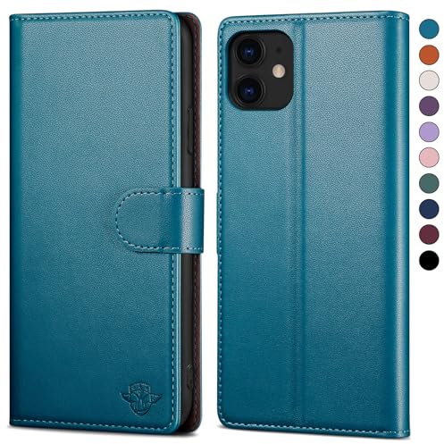 SkyDuck Funda para iPhone 11 6.1,con 1 Protector Pantalla Cristal Templado,Funda para iPhone 11 [Bloqueo RFID][de Cuero PU][Ranura para Tarjeta] Carcasa para iPhone 11,Azul Brillante