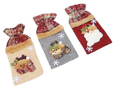 LABRIMP 3pièces Housse De Bouteille De Vin De Noël Design De Père Noël Bonhomme Renne Décoration De Fête pour Vin Et Idéale