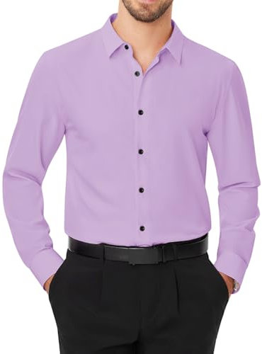 J.VER Chemise pour homme - Coupe droite - Couleur unie - Extensible - Sans plis - Pour homme d'affaires - Classique - Pour le quotidien, lilas, XL
