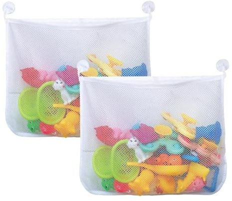 Large Bath Toy Storage Mesh Net Bag 2PCS - Organize Baby Bath Toys, Bathroom Accessories, 45x35cm Toy Bags & Nets Organizer with Suction Cups - Keep Your Space Neat and Tidy