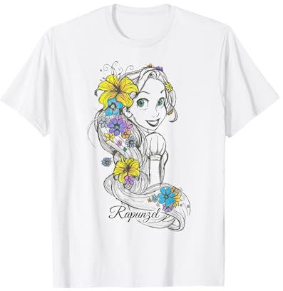 Disney Tangled Raiponce Floral Sketch Portrait T-shirt T-Shirt