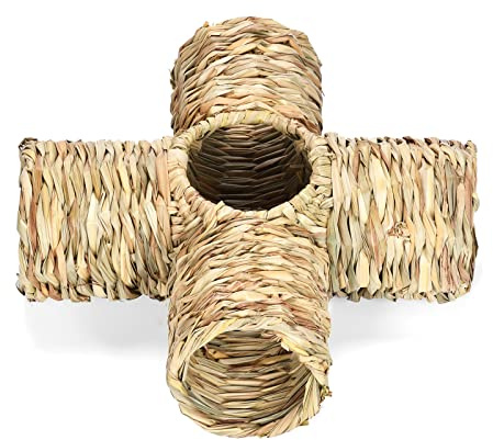 Klaisy Grass House Natural Straw Woven Tunnel Tube Chew For Hay Nest For Hedgehogs Ferrets Gerbils