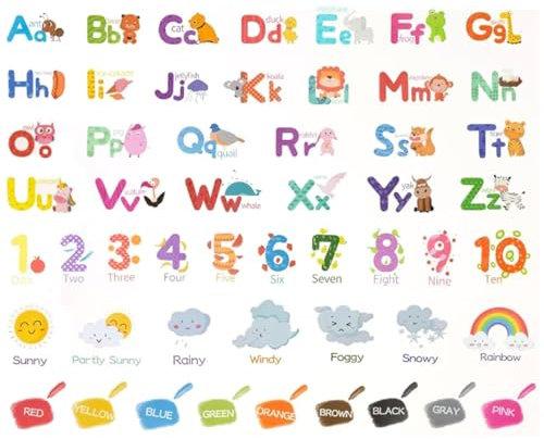 Buntes Alphabet Zahlen Wandaufkleber CHUNLIN LAODA- Lernen Wandaufkleber Kinderzimmer Wandtattoo Buntes Alphabet Tiere Zahlen Formen Wandsticker Wanddeko für Klassenzimmer Babyzimmer Spielzimmer