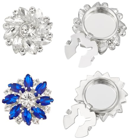 NBEADS 4 Stk. 2 Stile Strass Knöpfe Abdeckung, 26mm Abnehmbare Blume Ärmel Knopf Clips Schmuck für Kleid Anzug Smoking Shirt Zubehör, Blau