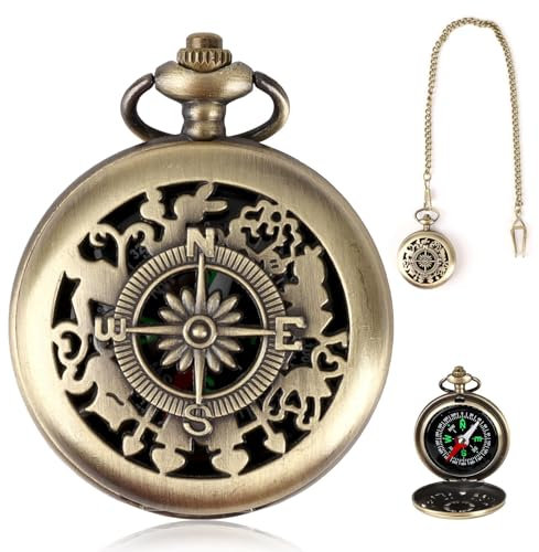Bussola Vintage con Catena, Mini Bussola Impermeabile Portatile, Compass Professionale Esterni, Bussole Tascabile Ottone Classica per Campeggio Escursioni Orienteering Vela e Scouting
