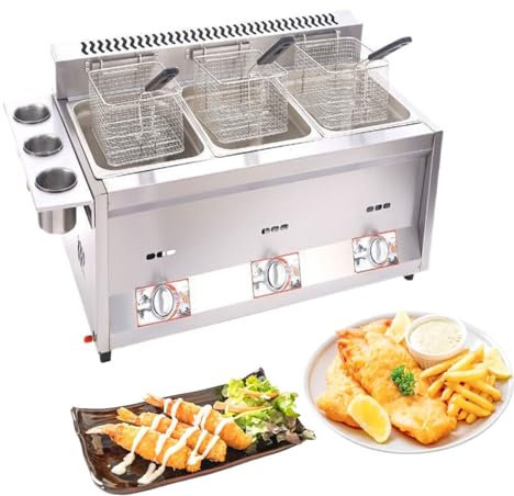 YXFAZPP 6Lx3 Gewerblicher Gas-Fritteuse, LPG-Gas-Fritteuse, Gewerbliche Tisch-Gas-Fritteuse mit Korb, für Pommes Frites und Truthahn