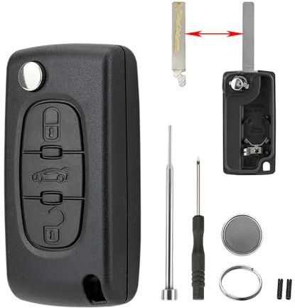 3 Buttons CE0536 Key Fob Case Replacement for Peugeot Partner Citroen Berlingo Dispatch Peugeot 407 307 CC 308 SW 207 Key Sehll 0523 Casing with Pin Removal Tool Battery to DIY Replace Key Case