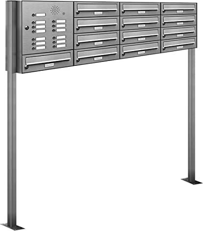 AL Briefkastensysteme 13er Edelstahl Standbriefkasten mit Klingel rostfrei als 13 Fach Briefkastenanlage in Postkasten Briefkasten Design modern