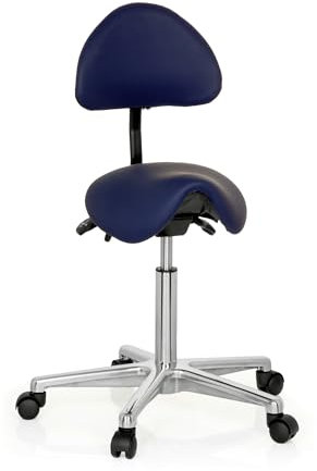 hjh OFFICE 608910 Arbeitshocker mit Lehne TOP Work 20 PU Blau Sattelhocker mit Rollen höhenverstellbar, neigbar
