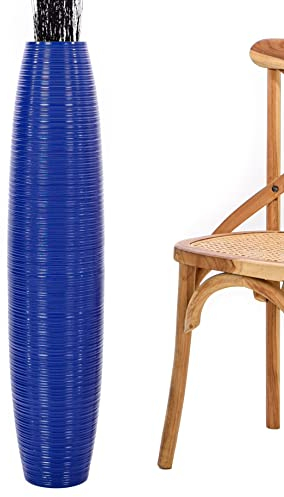 Leewadee Grand Vase A Poser Au Sol pour Branches Décoratives De Pampa, Vase en Bois De Manguier, 90 cm, Bleu