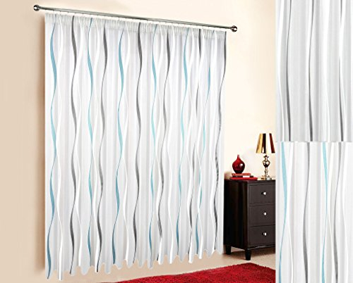 Sun World Gardinen nach Maß „Aqua“, Gardinen auf Maß, Vorhänge nach Maß, Kräuselband, Massanfertigung Gardine nach Maß, Vorhang nach Maß, Vorhang auf Maß (Petrol, 200cm Höhe x 300cm Breite)