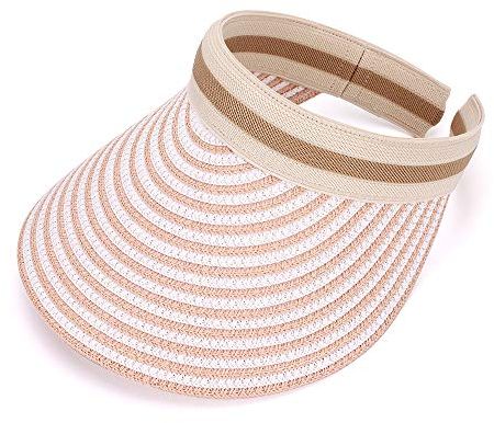 MATT Keely Visoren Cap Strohhut Sonnenhut Damen für Sommer Hut Große Brim Strohhüte Visor Strand Sonnenblenden Frauen Visier Hut UPF 50,