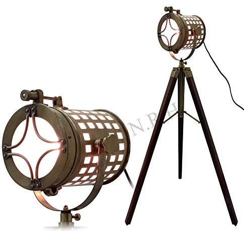 Lampadaire de cinéma vintage sur trépied en bois