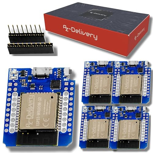 AZDelivery 5 pcs ESP32 D1 Mini NodeMCU WiFi Módulo + Bluetooth Placa de Desarrollo de Internet de Las Cosas Compatible con Arduino con E-Book Incluido!