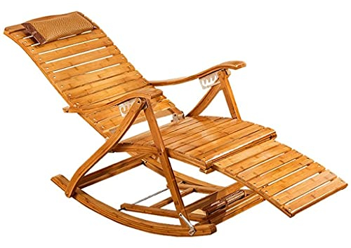 Holz Schaukelliege Gartenliege Schwingsessel faltbar Rückenlehne verstellbar,Liegewinner mit gepolsterten,Relaxsessel mit Dehnbarer Fußstütze Fußmassage Leisure Siesta Sessel, für Terrasse, Veranda