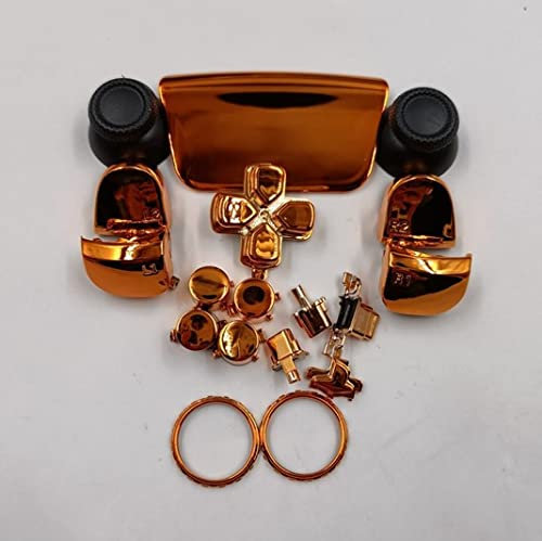 Jeal Devine Customz Lot de boutons de rechange chromés et unis pour manette de PS5 R1, R2, L1, L2 Options de partage pour manette de PS5, kit complet de réparation de pavé tactile (chrome orange)