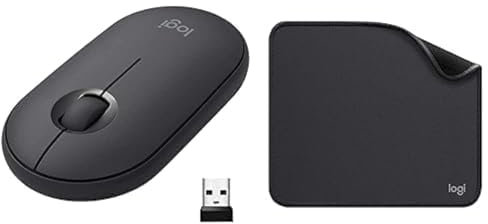 Logitech Pebble Mouse Wireless Bluetooth con Mini-ricevitore USB + Logitech Mouse Pad - Mouse per computer Sottile e Silenzioso per Laptop/Notebook/PC/ Mac - Grigio