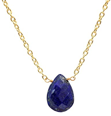 Gempires Lapis Lazuli Faceted Pear Pendant Necklace, 9 x 13 mm Pear Crystal, September Birthstone, 14k Gold Plated 18 inch Adjustable Chain (lapis-lazuli)
