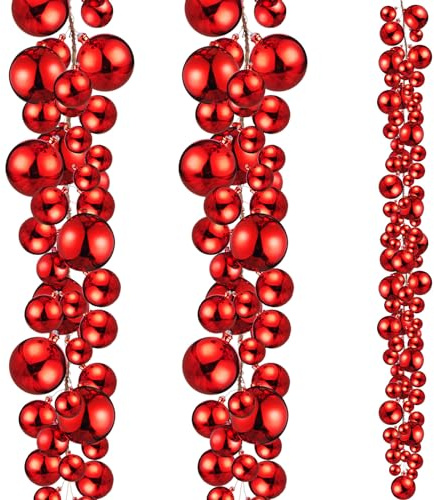 Yuxung 2 Pcs 6 ft Christmas Ball Ornament Garland, Red