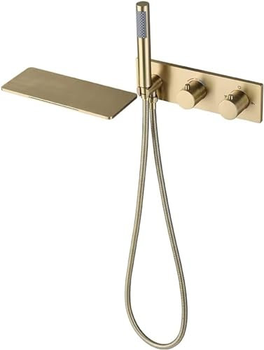 JQFDD Mitigeur Cascade Baignoire Mural Mitigeur Douche Thermostatique Robinets de Douche et de Baignoire Mitigeur Thermostatique Baignoire Or