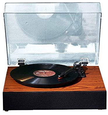 Giradischi in vinile, giradischi a 3 velocità, fonografo vintage con trasmissione a cinghia, altoparlante integrato, ingresso Aux e uscita RCA, finitura in legno