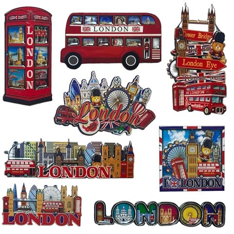 LILAJ Set of 6 London 3D Fridge Magnet Bus & Telephone Box British London England Souvenirs Landmark Union Jack Flag Gift