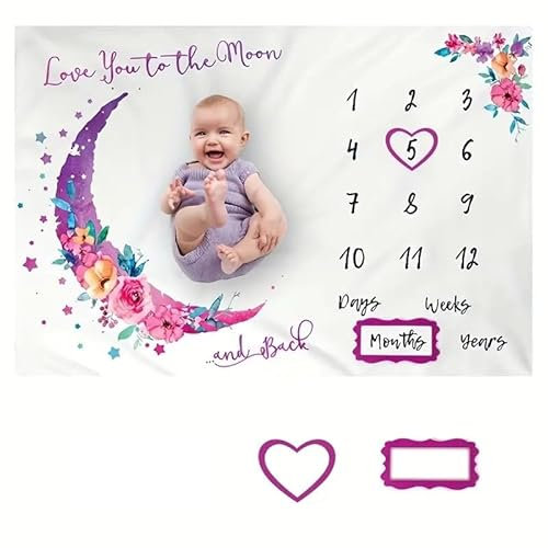 Milestone blanket Moon Baby Monthly Calendar Photography Blanket - Extra Large Size for Capturing Your Little Girl's First Year Growth - Monthly Photo Mat for Newborn Personalised Baby Shower Present
