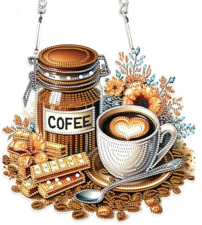 DCIDBEI DIY 5D Diamond Painting Anhänger Kaffee 15x15 cm | Diamant Malerei Mosaik Kunst Handwerk für Tür Fenster Diamond Painting Ornamente Pendant Plakette Haustürschild Wandschild