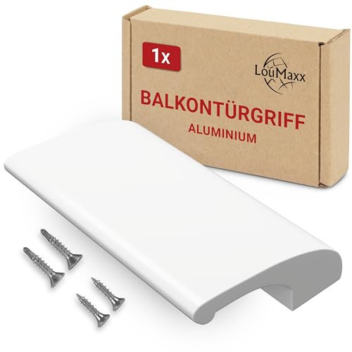 LouMaxx Balkontürgriff außen – Robuster Terrassentür Griff aus Aluminium - Wetterfester, langlebiger Türgriff Pulverbeschichtet in Weiß inkl. Bohrschablone & Montagematerial