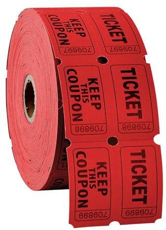 Astralong 1000 Piezas Talonario Rifa Rollos Dobles, 500 Pares Numeración Consecutiva, Encuesta Boletos De Lotería Desprendibles para Carnaval Eventos Entradas Premios y Recompensas, Rojo/Azul