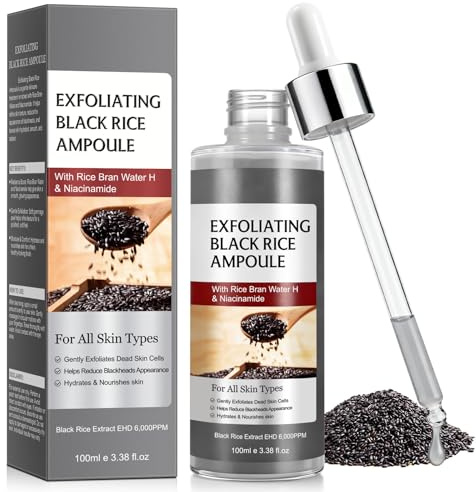 Duo Set d'Ampoules Exfoliantes au Riz Noir & Blanc – Gommage Doux pour le Visage & le Corps pour les Cellules Mortes, Élimination des Points Noirs, Minimisation des Pores, Sérum Éclat pour Tous les