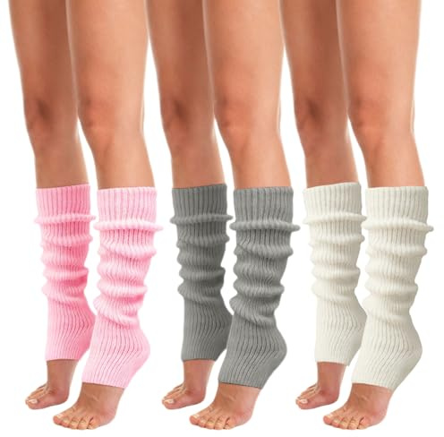 GYIOFAI 3 Pairs Leg Warmers Ladies, Knitted Leg Warmers 80s for Women Girls, Ribbed Knit Legwarmers Ladies, Long Boot Cuff Ankle Warmer for Ballet Dance Yoga Daily Ice Skating
