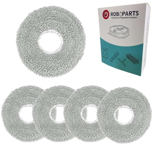 Roboparts® Recambios Compatibles con Cecotec Conga X50. Kit de 4 Mopas de Fregado de Repuesto para Robot Aspirador