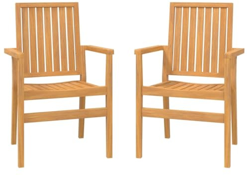 Générique Sedie da giardino impilabili Set di 2 legno teak, 56 x 57 x 91 cm | Braccioli e schienale confortevoli, resistenti alle intemperie, capacità 110 kg per sedile
