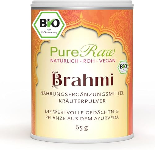 Brahmi-Pulver (Bio Vegan Ayurvedisch) Kleines Fettblatt Gedächtnispflanze Nabelkraut - Ayurveda Ernährung Gewürze - Organic Bacopa Monnieri Powder | PureRaw 65g