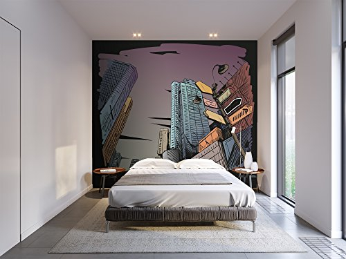 Oedim Wandtapete aus Vinyl und Vliestapete, Motiv: Comic City | Wandtapete | Wandtapete | Verschiedene Größen | Dekoration für Esszimmer, Wohnzimmer, Schlafzimmer 100x70cm