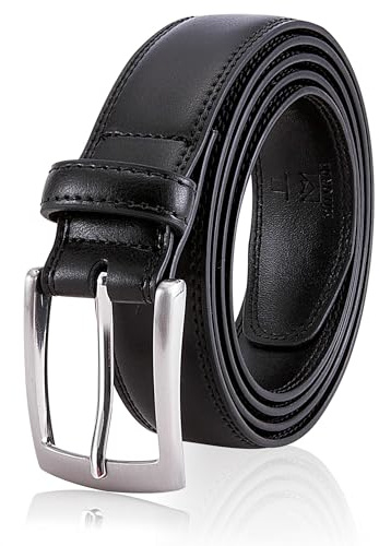 MILORDE Men's Genuine Leather Dress Belt, Handmade, 100% Cow Leather, Fashion & Classic Designs for Work Business and Casual, Basic Black, 48(Fits Waist 46-47)