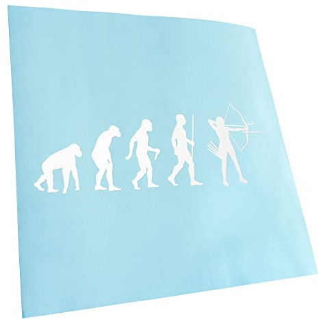 Kiwistar - Autoaufkleber - Bogenschießen Evolution - weiss - 20x7cm - Heckscheibe Auto Aufkleber wetterfest für Kfz LKW Mofa Truck - Sticker außen selbstklebend Tuning Zubehör für Fenster Fahrzeug
