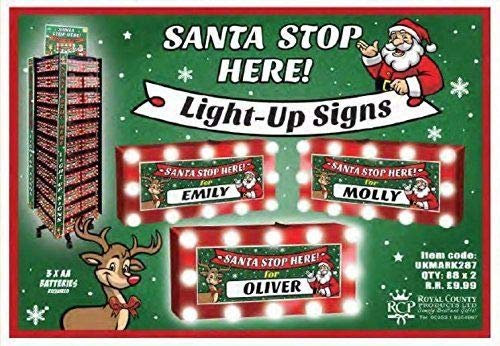 Personalised ... Santa Please Stop HERE ... Light Up LED Christmas Sign - Liam