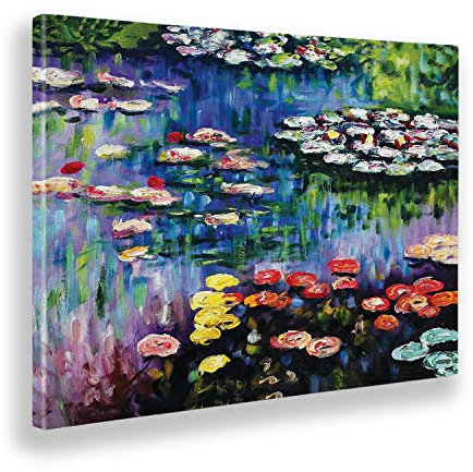 Giallobus - Gemälde - Claude Monet - Seerosen im Teich in Giverny - Leinwand mit Standardrahmen - 70L x 50l cm - Bereit zum Aufhängen - Moderne Gemälde