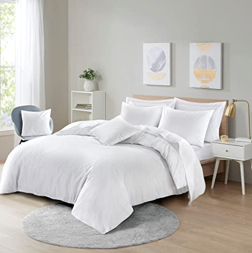 HOMES-LINEN Easy Care Poly-cotton Plain Dyed Duvet Cover Set (White, King)