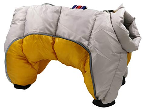 PengGengA Haustier Hund Winter Warme Winterweste Jacken 4-beinige Hunde Overall Winddicht Hundemantel Hundejacke Hundepullover (Gelb Grau, 4XL)