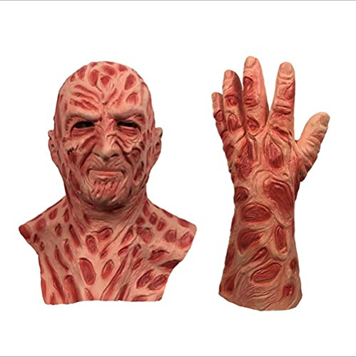 Halloween-Kostüm, Fre_ddy Krue_ger Vinyl-Maske, Nightmare on Elm Street Kostüm, gruselige Rollenspiel-Maske, Einheitsgröße (Maske mit 1 Handschuh)