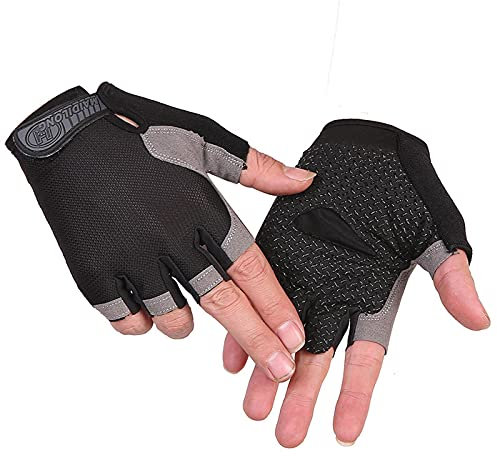 TAHUAON Unisex Halbfinger-Fitness-Handschuhe für Kanufahren, Windsurfen, Kiteboarden, Segeln, verstellbar, Größe M, Schwarz