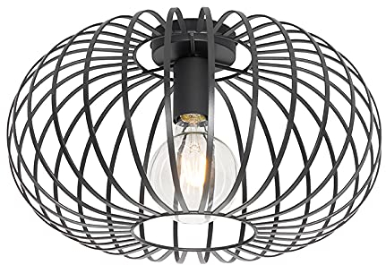 Qazqa - Design Deckenleuchte I Deckenlampe I Lampe I Leuchte schwarz 39 cm - Johanna I Wohnzimmer I Schlafzimmer - Stahl Rund - LED geeignet E27