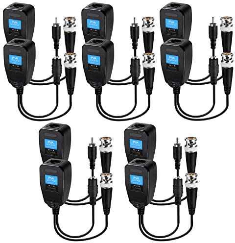 Lot de 5 paires de connecteurs baluns vidéo passifs avec connecteur d'alimentation HD BNC vers RJ45 BNC vers adaptateur Ethernet Émetteur BNC torsadé pour système de caméra de sécurité 720-5MP CCTV