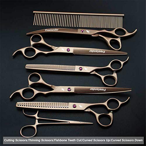 LIUSU Profi-Schere, 7-teiliges Set, hochwertige professionelle Haustier-Hundeschere, Hundepflege-Scheren-Set für Hundepflege (8, 0 Zoll), beste Haustier-Pflegeschere den ganzen Körper (Tyrant Gold)
