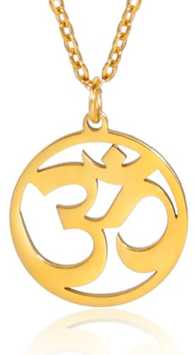 TEAMER OM Halskette Edelstahl Yoga Meditation spirituelle Harmonie Anhänger Aum Om Ohm Sanskrit Symbol Halskette Schmuck für Frauen Mädchen (OM-Gold)